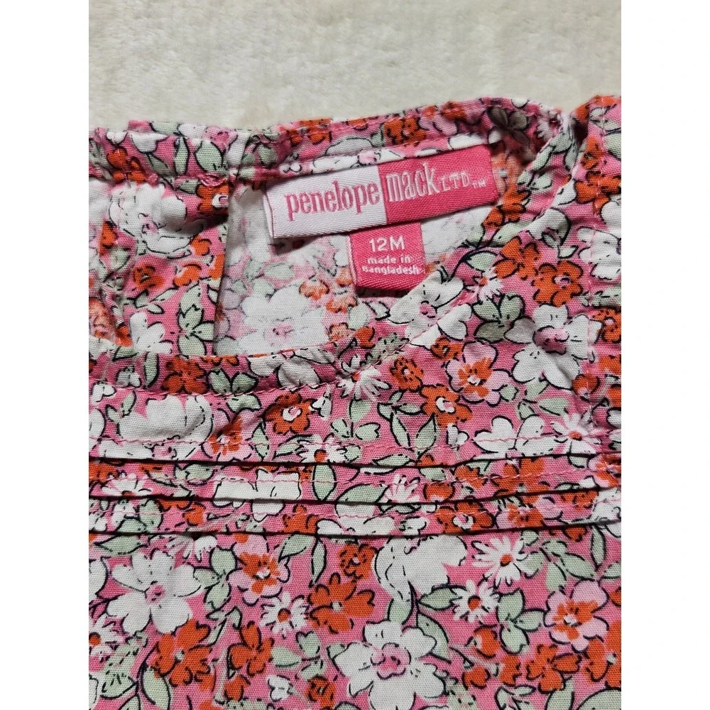 Penelope Mack Baby Girl‎ Floral Dress w/ Bloomers Pink Cotton 12M